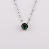 Stainless Steel Round Birthstone Pendant Necklace - 2 Colours - 12 Options
