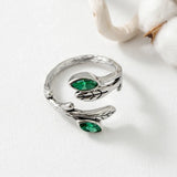 Fashion Green Leaf Open Ring