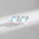 925 Sterling Silver Round Moonstone Stud Earrings - 3 Sizes
