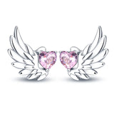 925 Sterling Silver Wing Pink Heart Earrings
