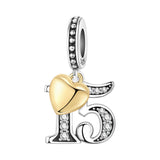 925 Sterling Silver CZ Number Heart Hanging Charm - 24 Options