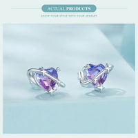 925 Sterling Silver Mystic Purple Heart Star Stud Earrings