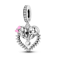 925 Sterling Silver Double Skull Heart Hanging Charm