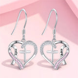 Fashion White/Pink Stone Cross Heart Pink Ribbon Earrings
