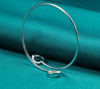 925 Sterling Silver Double Heart Open Bangle