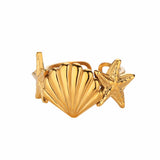 Stainless Steel Sea Themed Gold Coloured Adjustable Ring - 30 Options