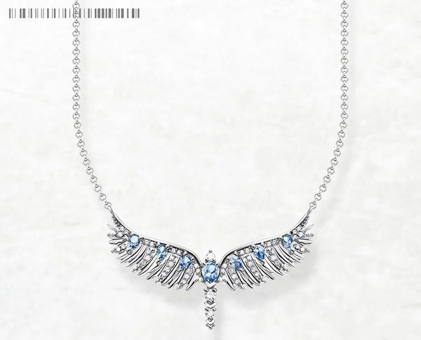 925 Sterling Silver Phoenix Wing Blue CZ Necklace/ Bracelet/ Set