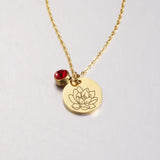Stainless Steel Birth Month Floral Disc Necklace - 3 Colours - 12 Options
