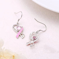 Fashion Love Heart Pink Ribbon Earrings