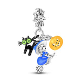 925 Sterling Silver Glow in The Dark Flying Witch Hanging Charm