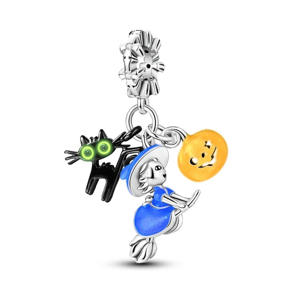 925 Sterling Silver Glow in The Dark Flying Witch Hanging Charm