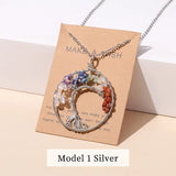 Stainless Steel Fashion Natural Crystal Seven Chakras Stone Tree Of Life Pendant Necklace - 5 Options
