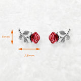 925 Sterling Silver Red Rose Stud Earrings