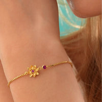 Stainless Steel Flower Birthstone Bracelet - 12 Options