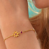 Stainless Steel Flower Birthstone Bracelet - 12 Options