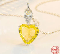 925 Sterling Silver Pink/Yellow Zircon Heart Necklace