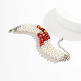 Multilayer Red Imitation Pearl Bracelet/Earrings