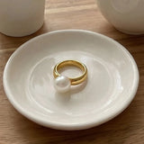 Stainless Steel Simulated-Pearl Ring - 4 Options