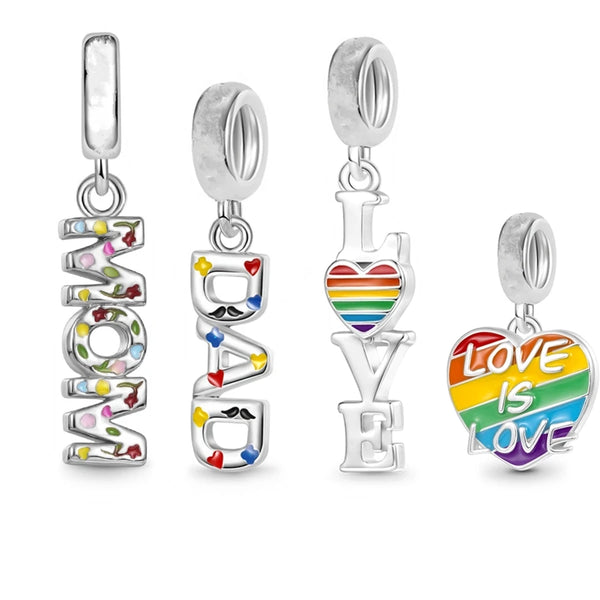 925 Sterling Silver Rainbow Love/Family Hanging Charm - 4 Options