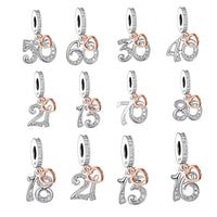 925 Silver 13 16 18 21 30 40 50 70 80 Number Hanging Charm