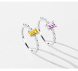 925 Sterling Silver Emerald Cut Pink or Yellow CZ Ring
