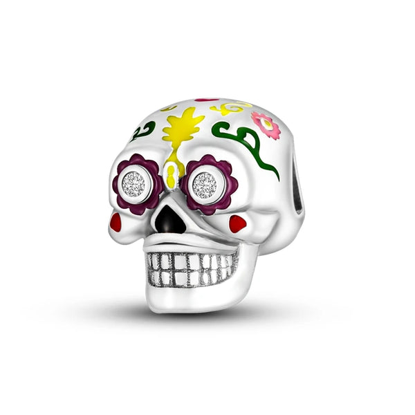 925 Sterling Silver Colourful Candy Skull Charm