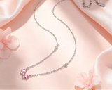 925 Sterling Silver Sweet Pink Bow CZ Necklace
