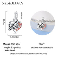 925 Sterling Silver Skeletal Hand on Heart Charm
