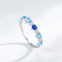 925 Sterling Silver Sea Blue CZ Heart Ring