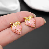 Stainless Steel Gold Colour Strawberry Stud Earrings - 3 Colours