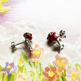 925 Sterling Silver Red Rose Stud Earrings