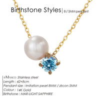 Stainless Steel Imitation Pearl/Birthstone Pendant Necklace - 12 Options