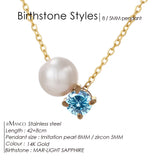 Stainless Steel Imitation Pearl/Birthstone Pendant Necklace - 12 Options