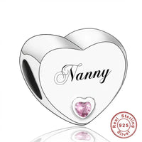 925 Silver Pink CZ Family Heart Charm - 50 Options