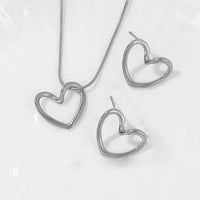 Stainless Steel Hollow Distorted Heart Earrings/Necklace Set