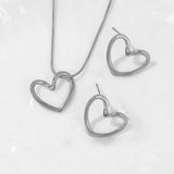 Stainless Steel Hollow Distorted Heart Earrings/Necklace Set