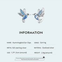 925 Sterling Silver Blue Hummingbird Earrings