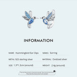 925 Sterling Silver Blue Hummingbird Earrings