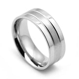 Stainless Steel Grooved Band Ring - 3 Colours