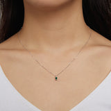 925 Sterling Silver Small Green Rectangle Cubic Zirconia Necklace