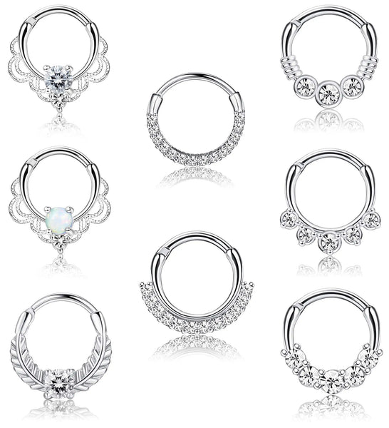 16G Stainless Steel CZ/Opal Septum Ring -  16 Options