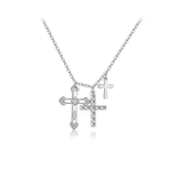 925 Sterling Silver Triple Cross CZ Necklace- 2 Colours