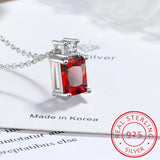 925 Sterling Silver Emerald Cut CZ Pendant Necklace - 9 Colours