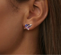 925 Sterling Silver Mystic Purple Heart Star Stud Earrings