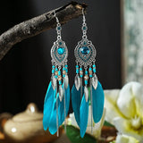 Fashion Boho Feather Long Tassel Drop Earrings - 9 Colours