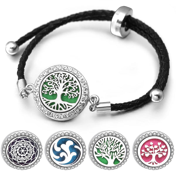 Leather Stainless Steel Aromatherapy Tree of Life Bracelet - 30 Options