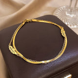 Fashion Stainless Steel Gold Leaves Double Layer Anklet