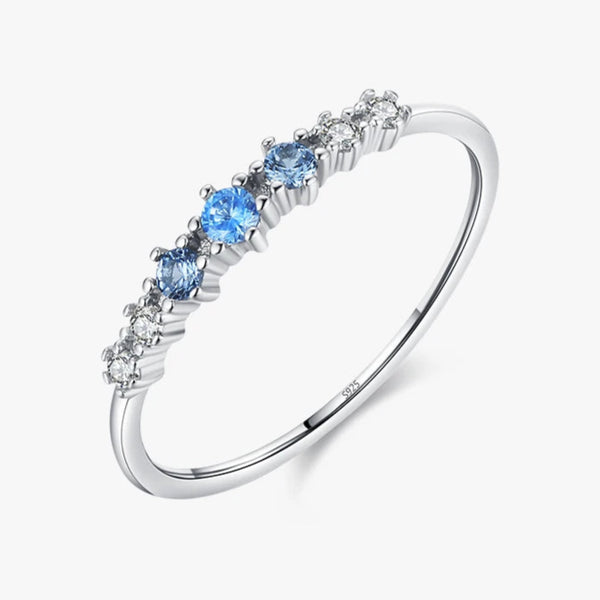 925 Sterling Silver Simple Dainty Stackable Blue CZ Ring