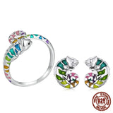 925 Sterling Silver Chameleon Enamel Ring/Earrings/Set