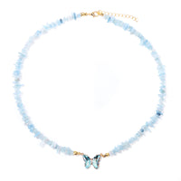 Butterfly Crystal and Stone Chip Necklace - 12 Colours